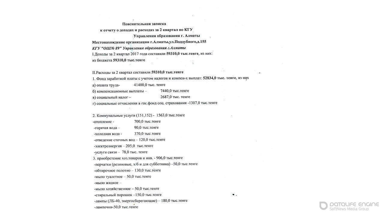 Statement of income and expenses за 2 квартал 2017г.