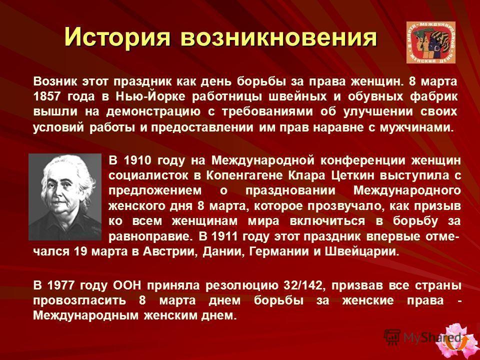 История возникновения дня 8 Марта